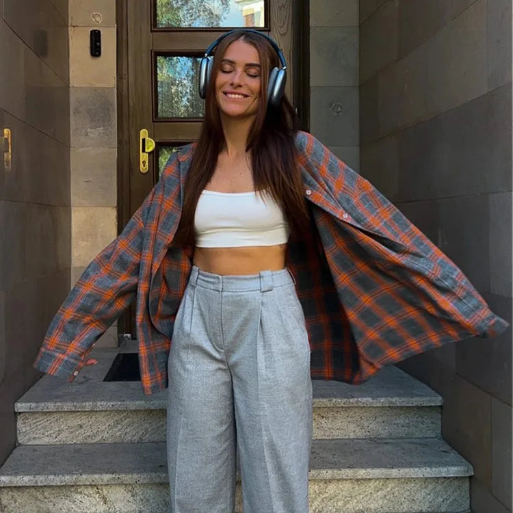 Oversized Plaid Shirt Jacket